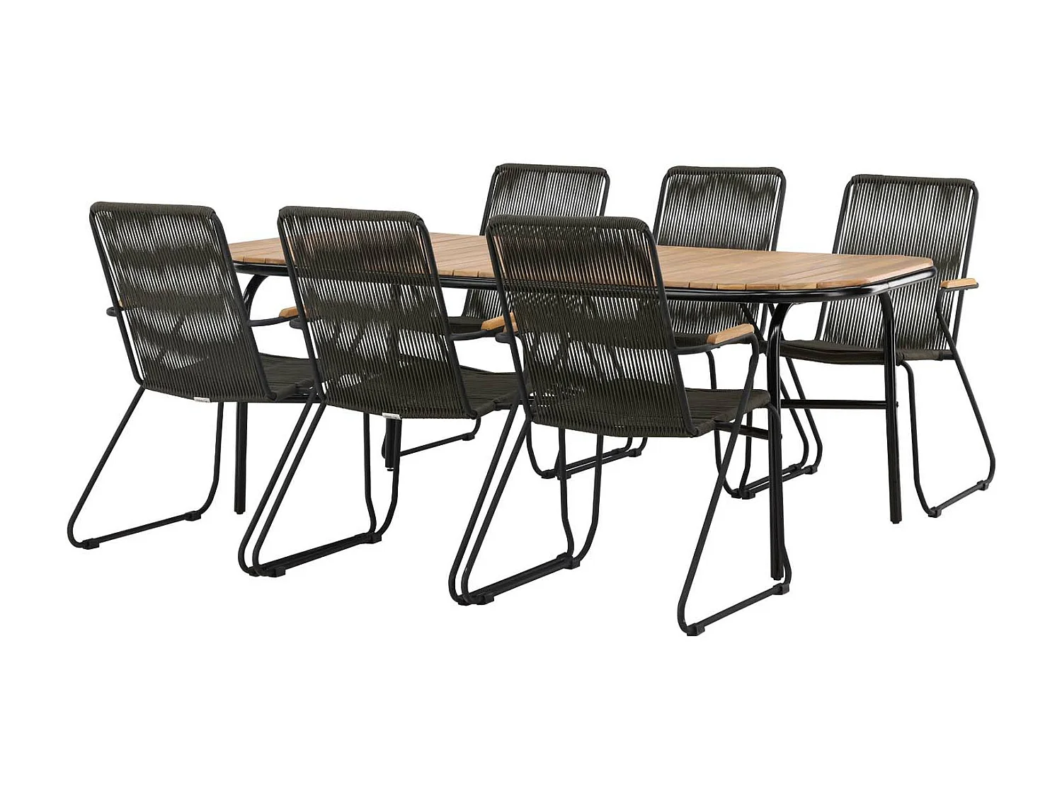 Holmbeck tuinmeubelset tafel 90x200cm naturel, 6 stoelen Bois zwart.