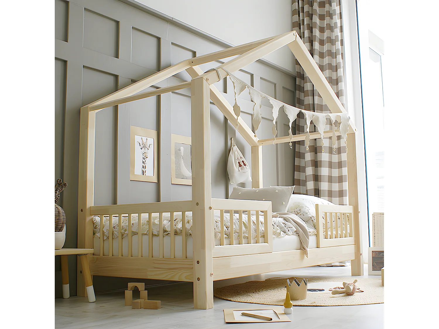 Hutbed 90x190 inclusief hekken en lattenbodem met 10 cm poten Iris Hout