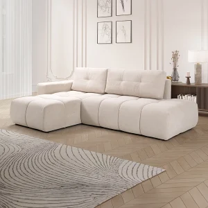 Hoekslaapbank met hoek links van beige stof TRIMALDI