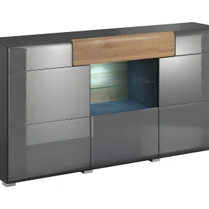 Jules grijs en hout 3-deurs dressoir met 1 lade Jules grijs en hout 3-deurs dressoir met 1 lade
