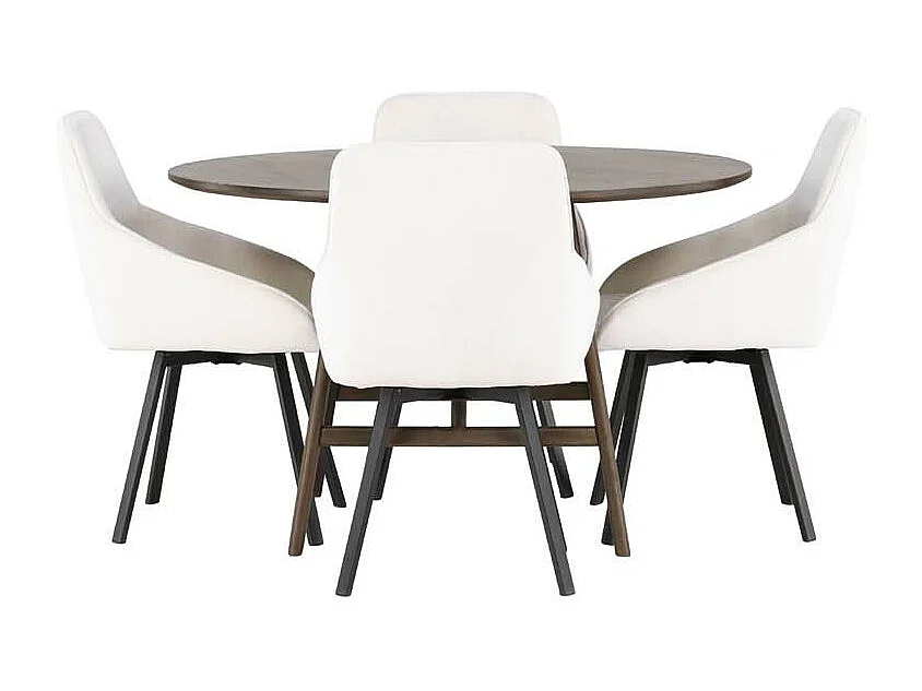 Kaseindon eethoek tafel bruin en 4 Rosie stoelen beige.
