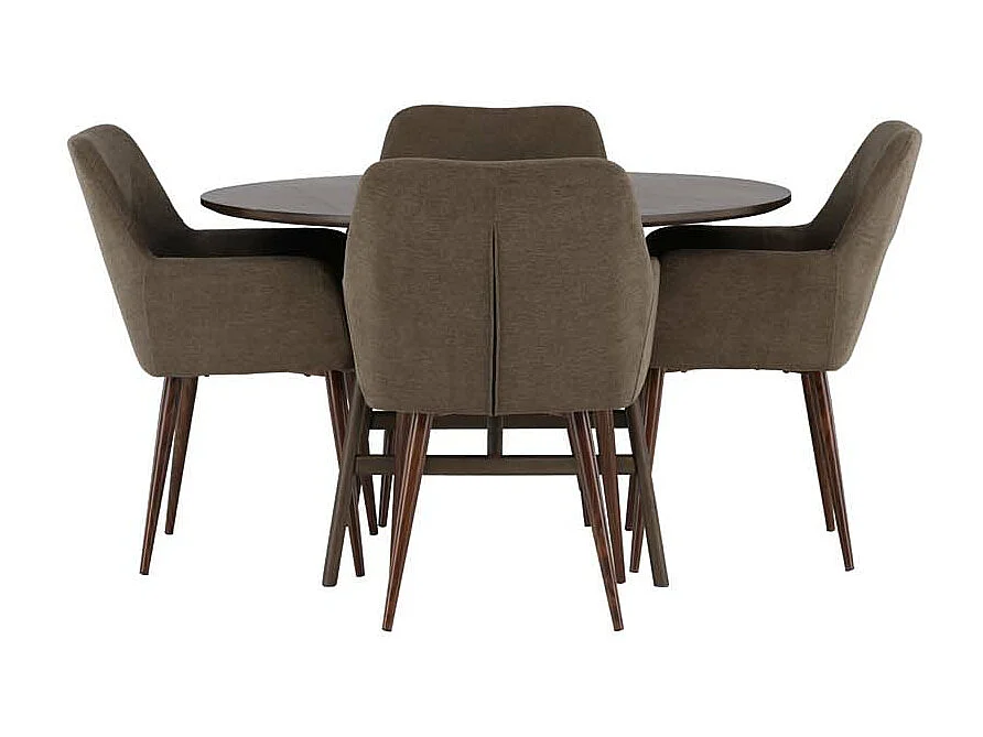 Kaseindon eethoek tafel bruin en 4 Tomorrow stoelen bruin.