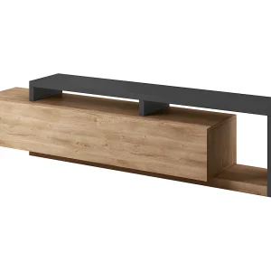 Ilyes TV-meubel met 1 lade in hout en grijs, 219 cm
