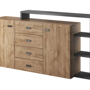 Ilyes Wood and Grey 2-deurs dressoir met 4 laden Ilyes Wood and Grey 2-deurs dressoir met 4 laden