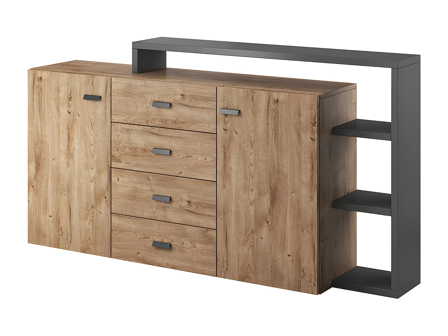 Ilyes Wood and Grey 2-deurs dressoir met 4 laden