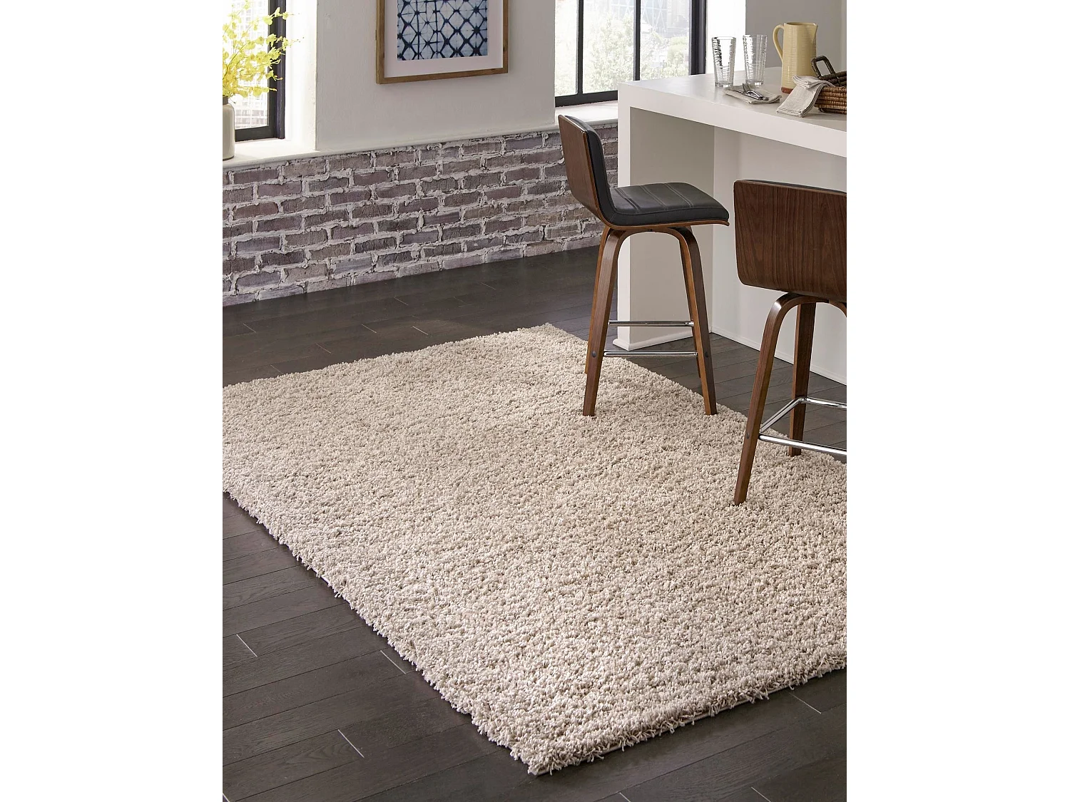 Hoogpolig tapijt 91x61 Bruin Solid Shag