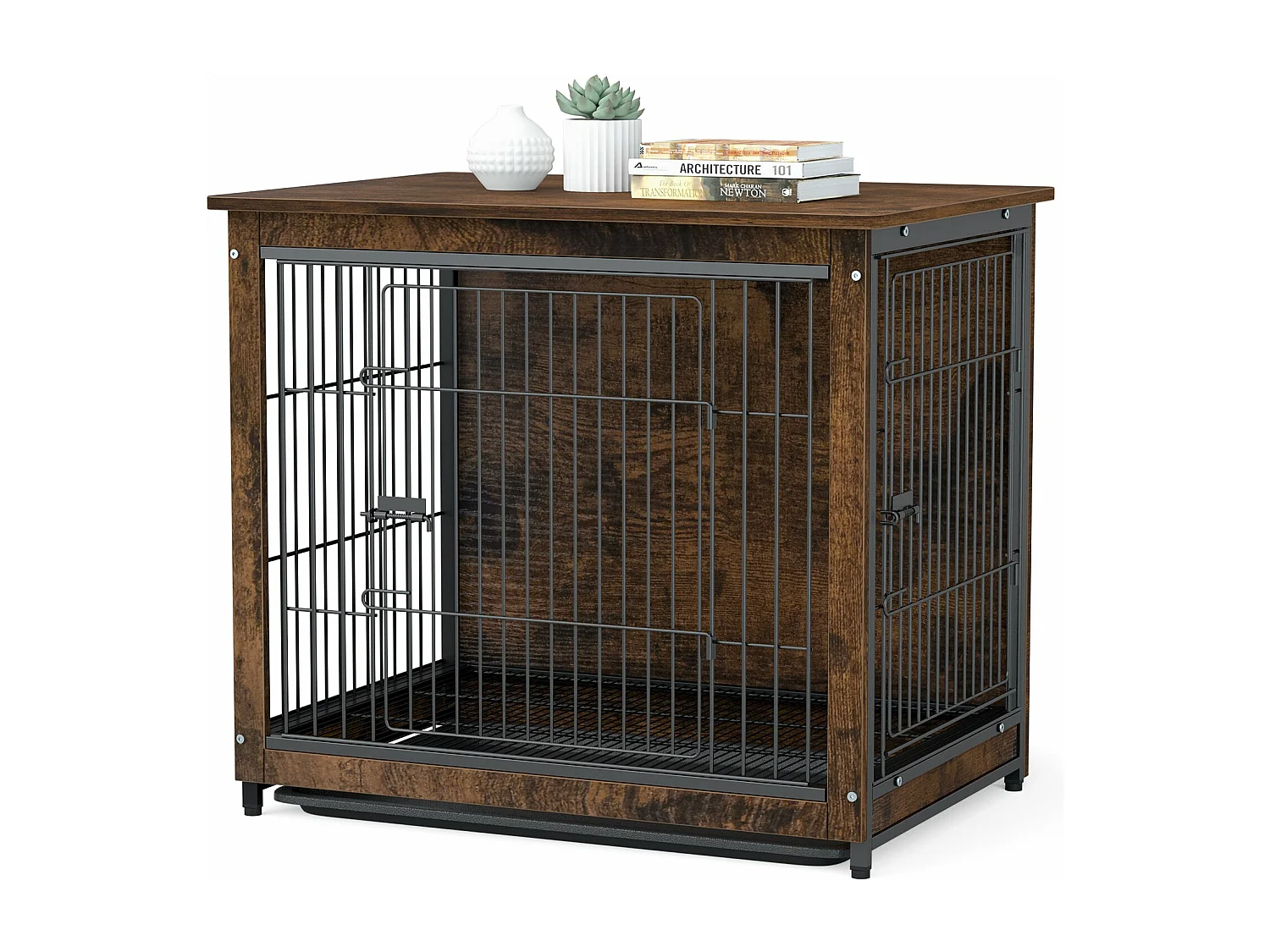 Houten hondenkooi voor binnen, voor honden, katten, konijnen, industrieel meubilair 80x57x71cm