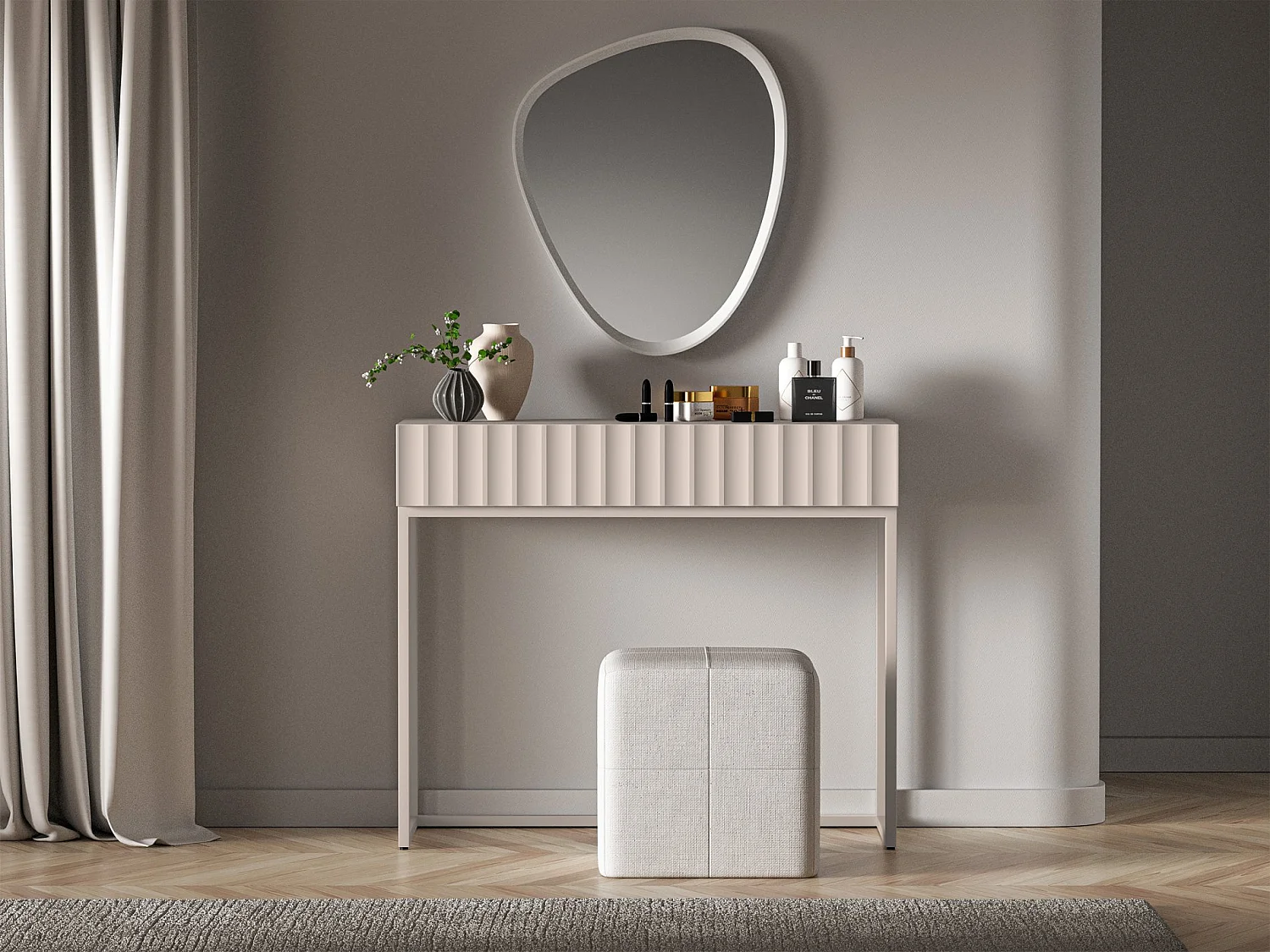 Kaptafel met lade en gecanneleerde fronten - 91 cm - lichtbeige - DERRIVA