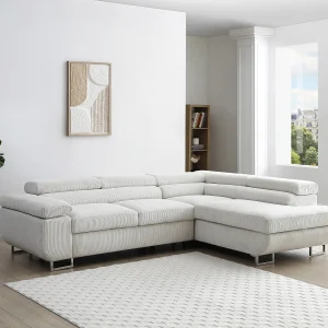 Hoekslaapbank met hoek rechts van beige ribfluweel NURAZIO Hoekslaapbank met hoek rechts van beige ribfluweel NURAZIO