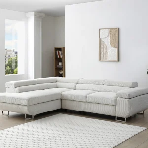 Hoekslaapbank met hoek links van beige ribfluweel NURAZIO