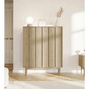 Hoge ladekast met twee deuren – 100 cm – geolied eikenhoutkleur – NEKSTO