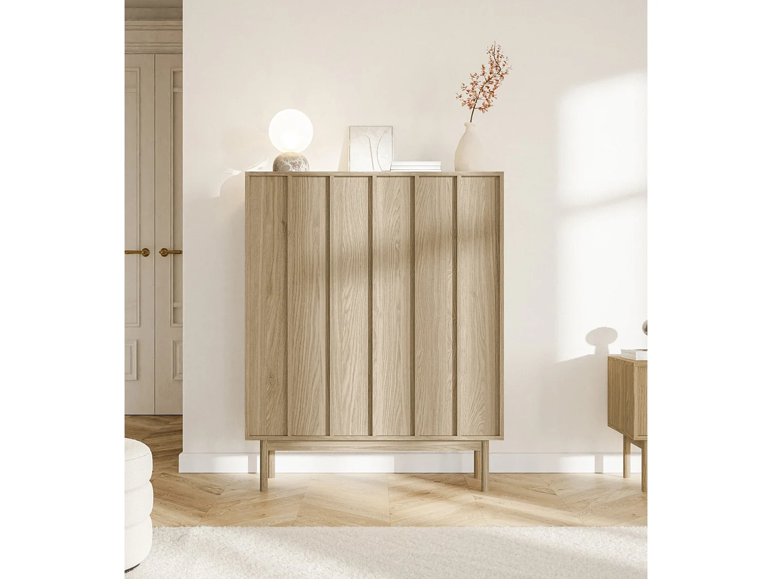Hoge ladekast met twee deuren - 100 cm - geolied eikenhoutkleur - NEKSTO