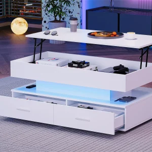 In hoogte verstelbare salontafel met LED – 2 lades – APP bestuurbaar – Wit In hoogte verstelbare salontafel met LED – 2 lades – APP bestuurbaar – Wit