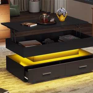 In hoogte verstelbare salontafel met LED – 2 lades – APP bestuurd – Zwart In hoogte verstelbare salontafel met LED – 2 lades – APP bestuurd – Zwart