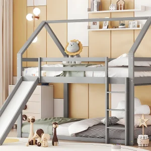 Kajuitstapelbed met glijbaan en ladder – 140x200cm – frame massief grenen – Grijs Kajuitstapelbed met glijbaan en ladder – 140x200cm – frame massief grenen – Grijs