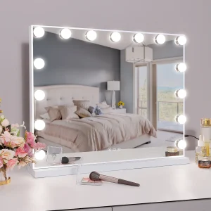 Hollywood make-up spiegel, muuraanplant met verlichting, maat 58x46cm Hollywood make-up spiegel, muuraanplant met verlichting, maat 58x46cm