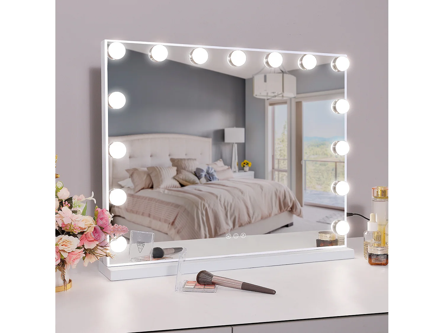 Hollywood make-up spiegel, muuraanplant met verlichting, maat 58x46cm