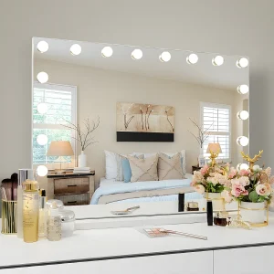 Hollywood make-up spiegel, muuraanplant met verlichting, maat 80x58cm Hollywood make-up spiegel, muuraanplant met verlichting, maat 80x58cm