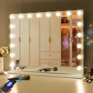 Hollywood make-up spiegel, muuraanplant met verlichting, maat 80x58cm – Bluetooth Hollywood make-up spiegel, muuraanplant met verlichting, maat 80x58cm – Bluetooth