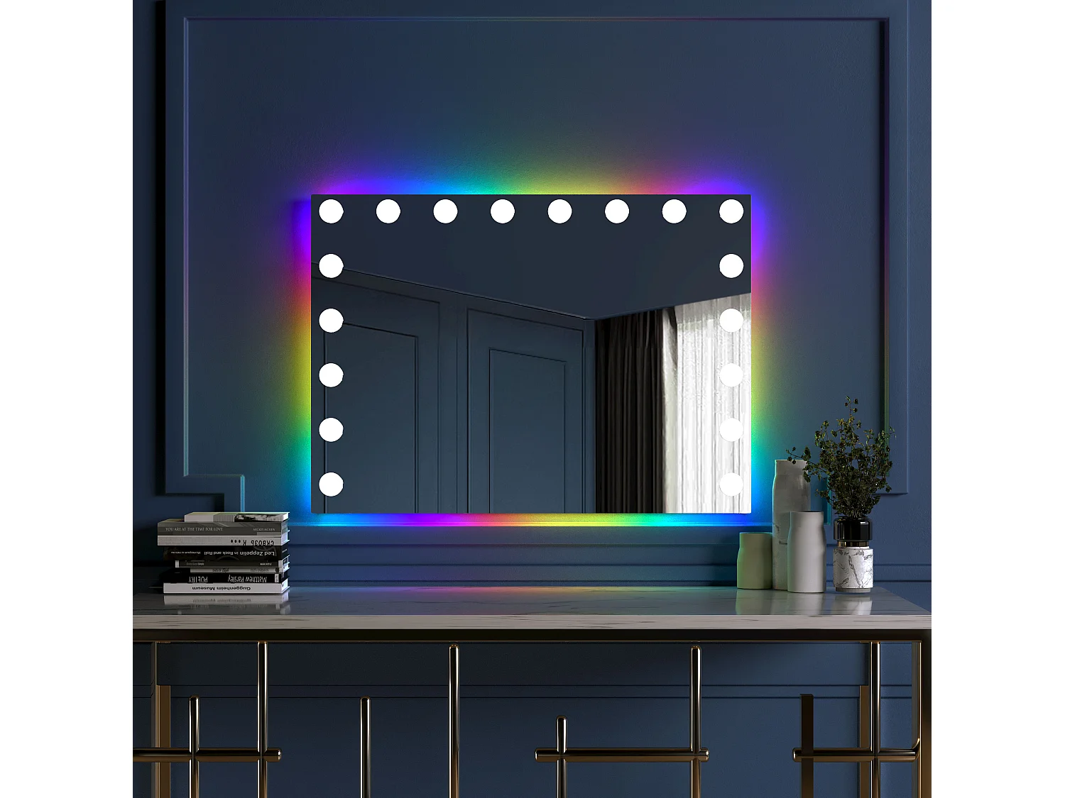 Hollywood make-up spiegel muurmonteren met licht 80x58cm - RGB LED-strook