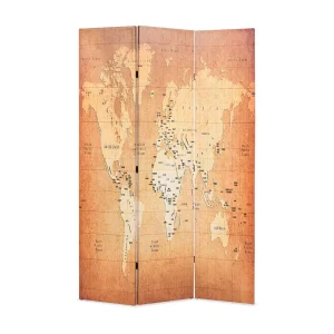 Kamerscherm inklapbaar wereldkaart 120×170 cm geel Kamerscherm inklapbaar wereldkaart 120×170 cm geel