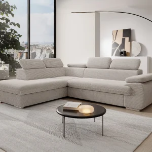 Hoekslaapbank met hoek links van beige ribfluweel FABIEN
