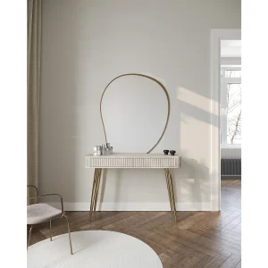 Kaptafel met 2 lades en gecanneleerde fronten – 113 cm – greige – OVARLO