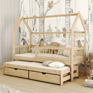 Hutbed 90×190 lattenbodem en laden Lino Bois