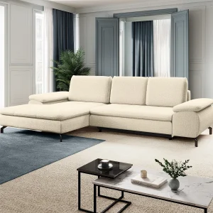 Hoekslaapbank met hoek links van beige stof met textuur ARCHIBALD