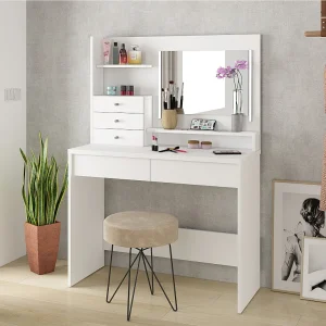 Witte kaptafel met spiegel met led-lampjes en opbergruimte. GIULIANA Witte kaptafel met spiegel met led-lampjes en opbergruimte. GIULIANA