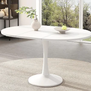 Intrekbare ovale eettafel – 100/140 x 100 x 75 cm – MDF – Wit Intrekbare ovale eettafel – 100/140 x 100 x 75 cm – MDF – Wit