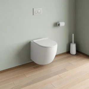 Set voor hangend toilet van mat wit keramiek met voorwandsysteem en bedieningsplaat, JAVOINE Set voor hangend toilet van mat wit keramiek met voorwandsysteem en bedieningsplaat, JAVOINE