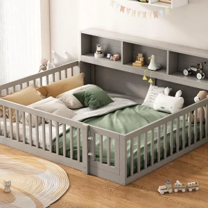 Houten bed 140x200cm – met opberghoofdeinde en lattenbodem – Grijs Houten bed 140x200cm – met opberghoofdeinde en lattenbodem – Grijs