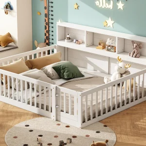 Houten bed 140x200cm – met opbergruimte hoofdbord en lattenbodem – Wit Houten bed 140x200cm – met opbergruimte hoofdbord en lattenbodem – Wit