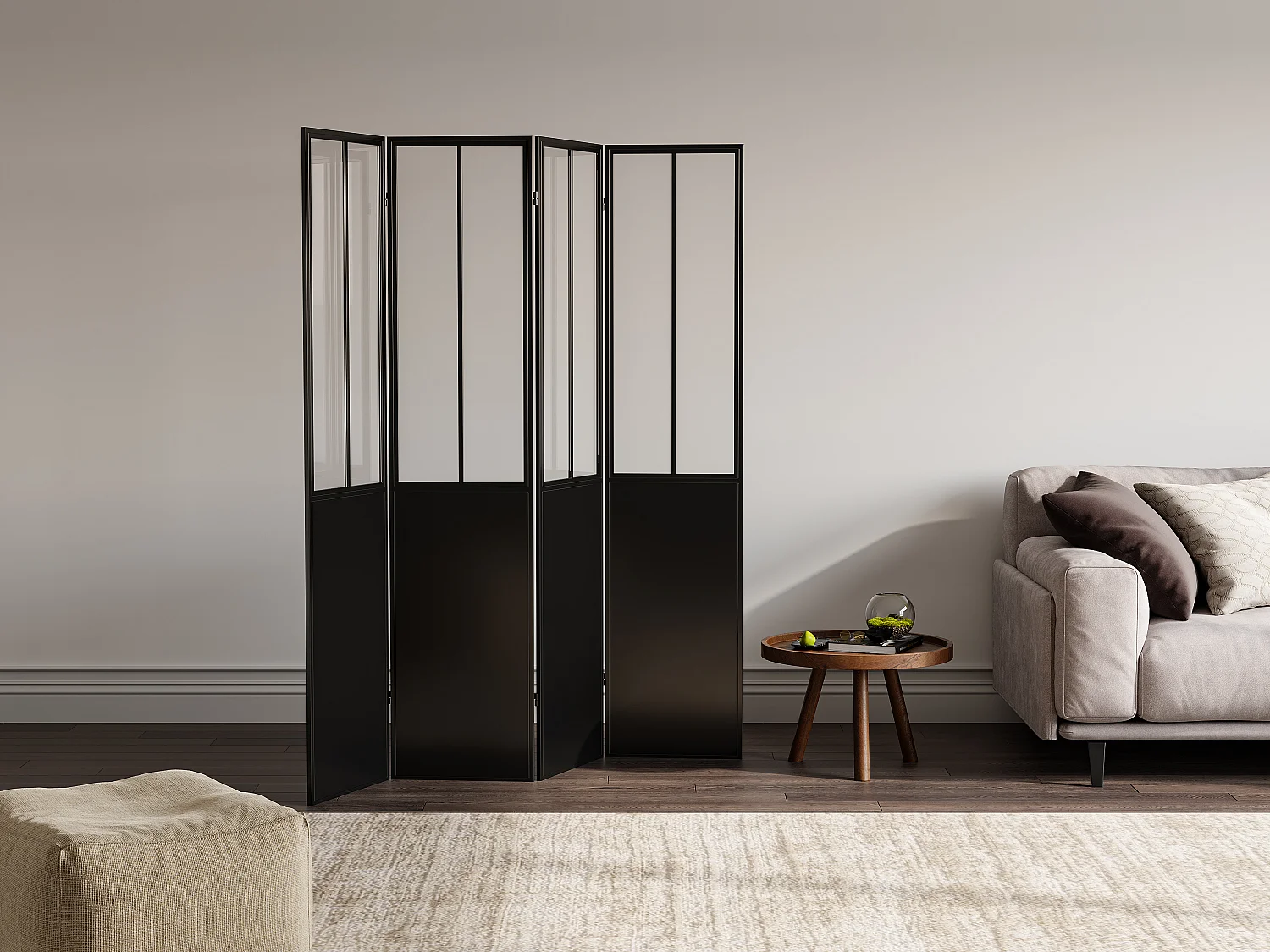Kamerscherm met industriële werkplaatsstijl van metaal met 4 luiken - L160 x H178 cm - Zwart - KALEVI