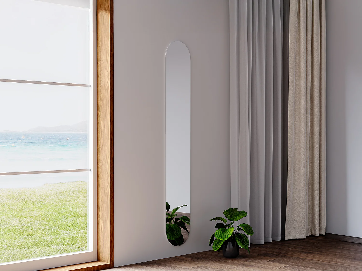 Ovale wandspiegel, hoge spiegel zonder kader - L30 x H175 cm - KANXI