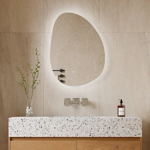 Verlichte asymmetrische badkamerspiegel met antibewaseming – 60 x 80 cm – INACIA Verlichte asymmetrische badkamerspiegel met antibewaseming – 60 x 80 cm – INACIA