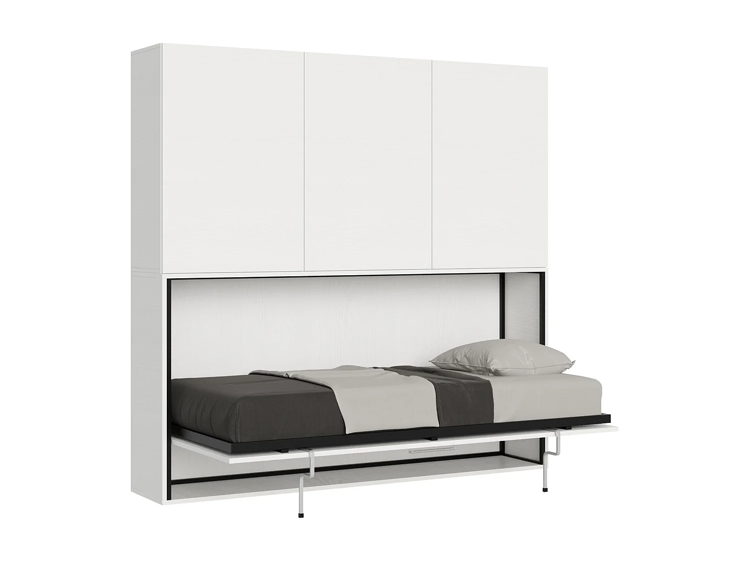 Horizontaal Kando eenpersoons opklapbed met matras samenstelling D eiken wit