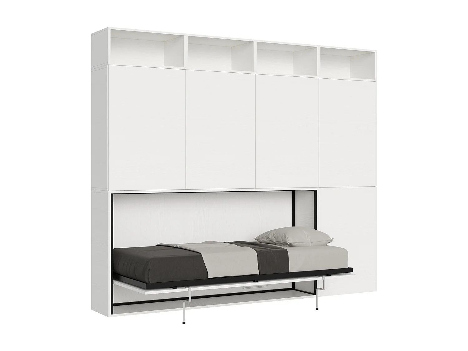 Horizontaal Kando eenpersoons opklapbed met matras samenstelling B eiken wit