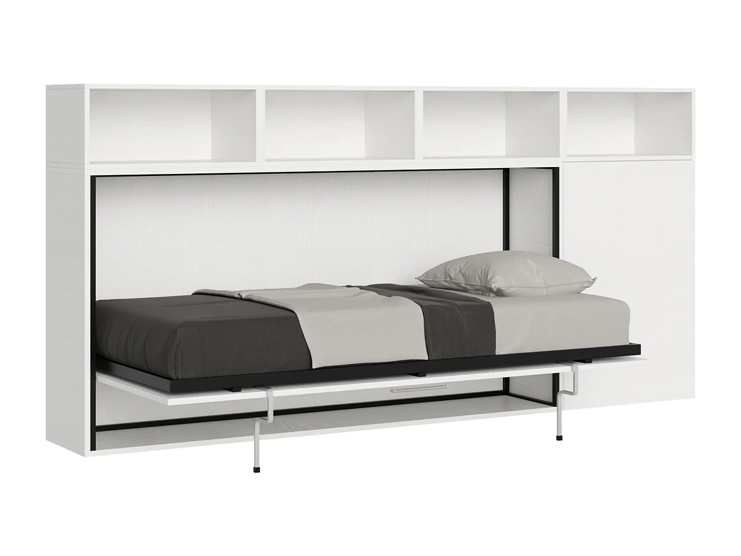 Horizontaal Kando eenpersoons opklapbed met matras samenstelling A eiken wit