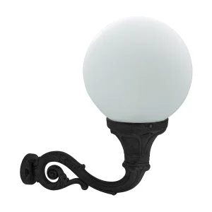 INDURA GLOBO wandlamp klassieke stijl – H 64 cm x breedte 65 cm – E27 70W – opaal bol – hars – IP55 – zwart INDURA GLOBO wandlamp klassieke stijl – H 64 cm x breedte 65 cm – E27 70W – opaal bol – hars – IP55 – zwart
