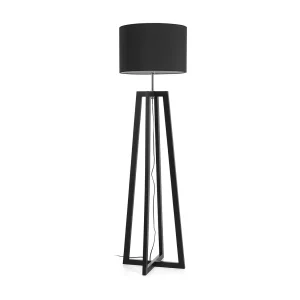 KARA vloerlamp moderne en klassieke stijl -Alt. 158 cm x D. ø45 cm – E27 60W – 2 m kabel – aan&uit – IP20 – hout – staal en zwart – wit katoen KARA vloerlamp moderne en klassieke stijl -Alt. 158 cm x D. ø45 cm – E27 60W – 2 m kabel – aan&uit – IP20 – hout – staal en zwart – wit katoen