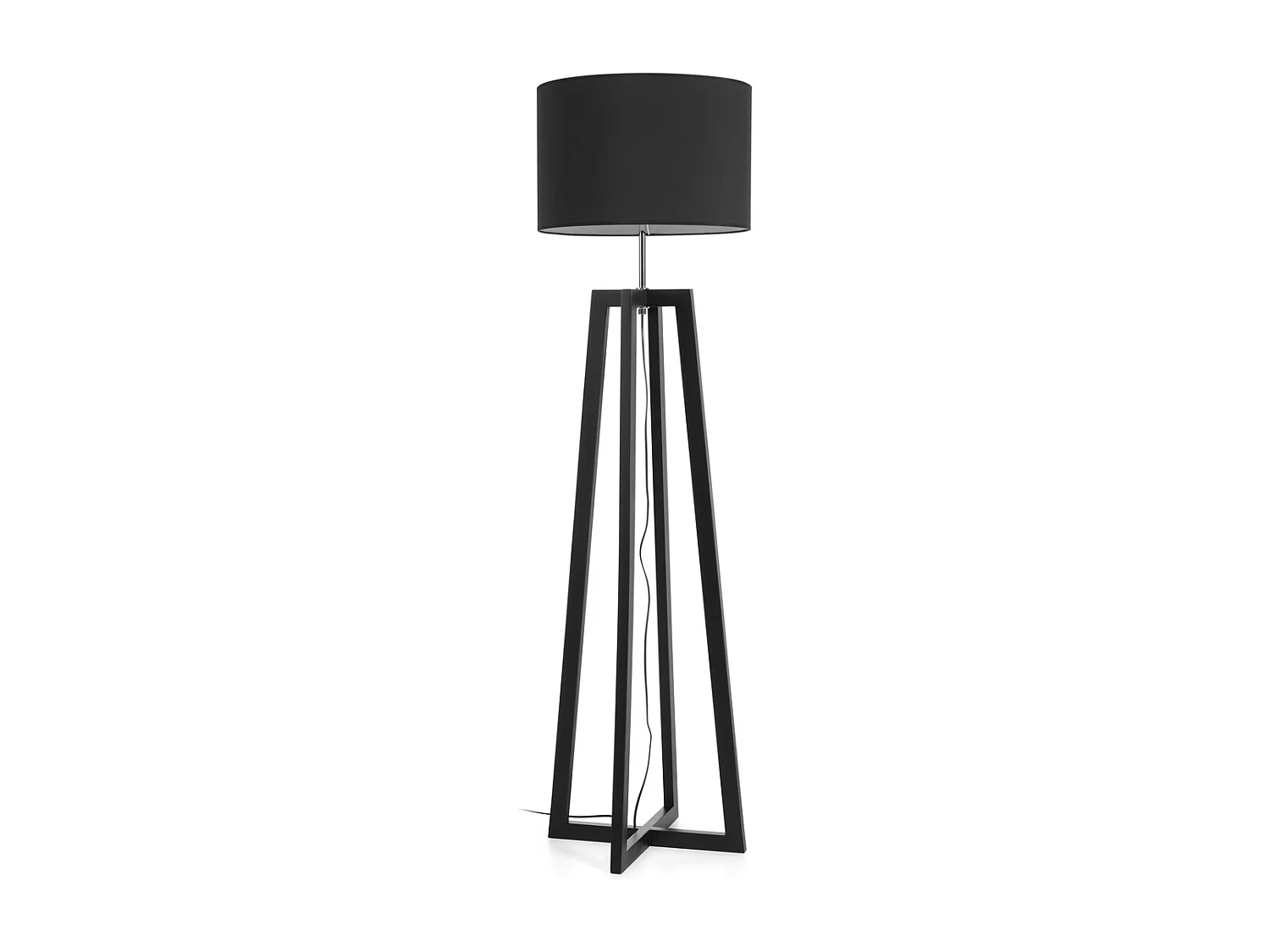 KARA vloerlamp moderne en klassieke stijl -Alt. 158 cm x D. ø45 cm - E27 60W - 2 m kabel - aan&uit - IP20 - hout - staal en zwart - wit katoen