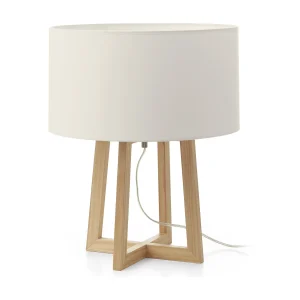 KARA tafellamp moderne en klassieke stijl – D.38 cm x H. 45 cm – E27 40W – 2 m kabel – aan&uit – IP20 – hout – staal en wit katoen KARA tafellamp moderne en klassieke stijl – D.38 cm x H. 45 cm – E27 40W – 2 m kabel – aan&uit – IP20 – hout – staal en wit katoen