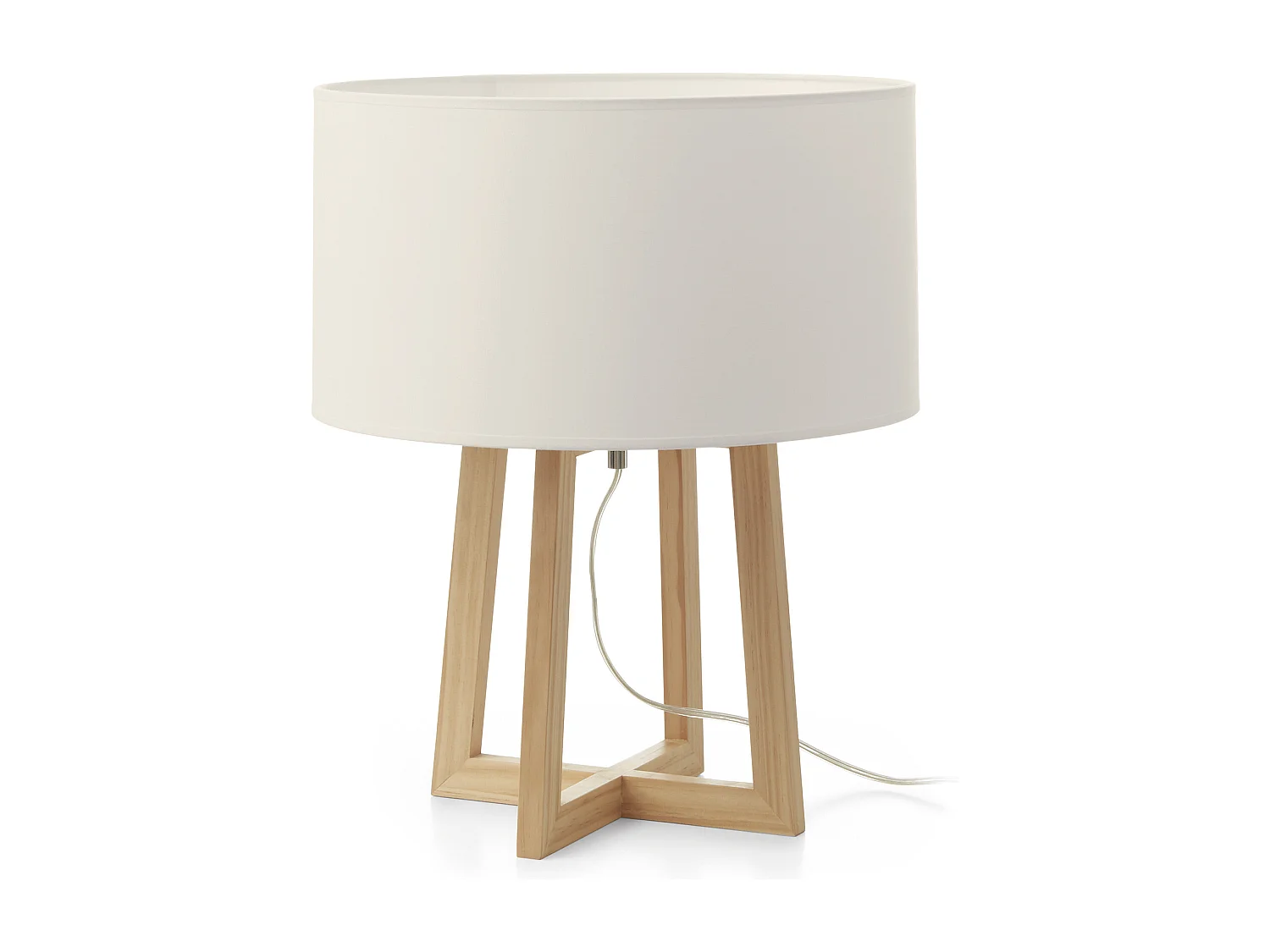 KARA tafellamp moderne en klassieke stijl - D.38 cm x H. 45 cm - E27 40W - 2 m kabel - aan&uit - IP20 - hout - staal en wit katoen