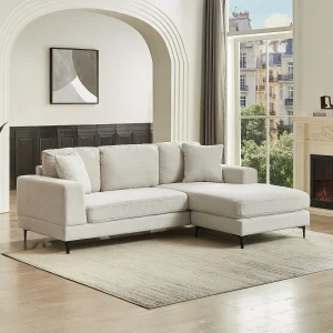 Zitbank met omkeerbare hoek in beige textuurstof JAMOLO