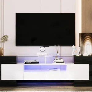 Houten tv-meubel van 2 meter met 2 lades en 2 open planken – Zwart en Wit Houten tv-meubel van 2 meter met 2 lades en 2 open planken – Zwart en Wit