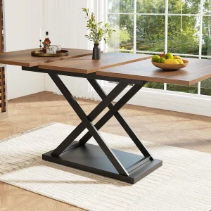 Intrekbare eettafel – MDF & Metaal – blad met houtnerfeffect – Bruin Intrekbare eettafel – MDF & Metaal – blad met houtnerfeffect – Bruin