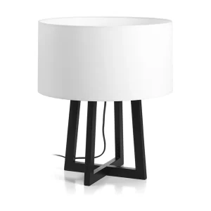 KARA tafellamp moderne en klassieke stijl – D.38 cm x H. 45 cm – E27 40W – 2 m kabel – aan&uit – IP20 – hout – staal en zwart – wit katoen KARA tafellamp moderne en klassieke stijl – D.38 cm x H. 45 cm – E27 40W – 2 m kabel – aan&uit – IP20 – hout – staal en zwart – wit katoen