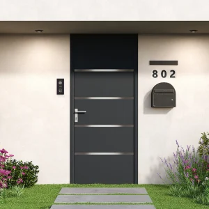 Voordeur van aluminium H218 x L96 cm, antraciet – Rechts openslaand – ISALINA Voordeur van aluminium H218 x L96 cm, antraciet – Rechts openslaand – ISALINA